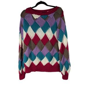 Vintage‎ Gitano Multicolor Argyle Weaved Textured Sweater